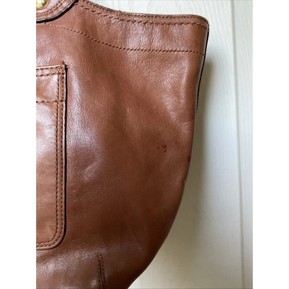 VINTAGE COACH Legacy Signature Bleecker Tote Tan Brown Leather/ Brass/Tattersall